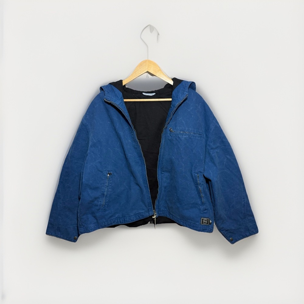 Zara Relaxed Fit Crinkle Jacket Blue M NWT Canvas Zip $109